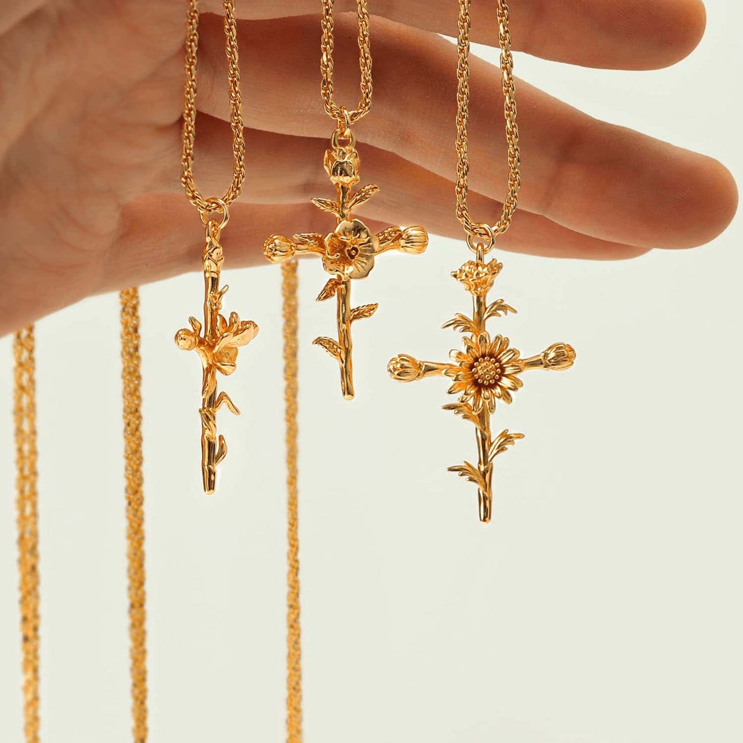 Floral Cross Birth Flower Neckalce