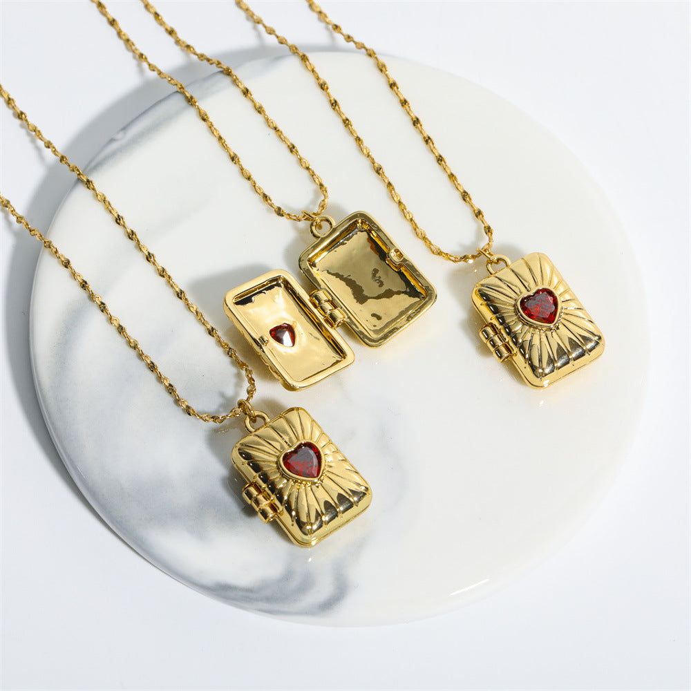 Golden Heart Locket Pendant Necklace