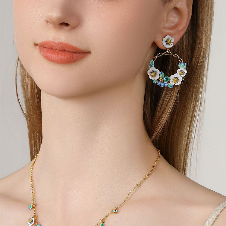Blueberry Flower Dangle Hoop Earrings
