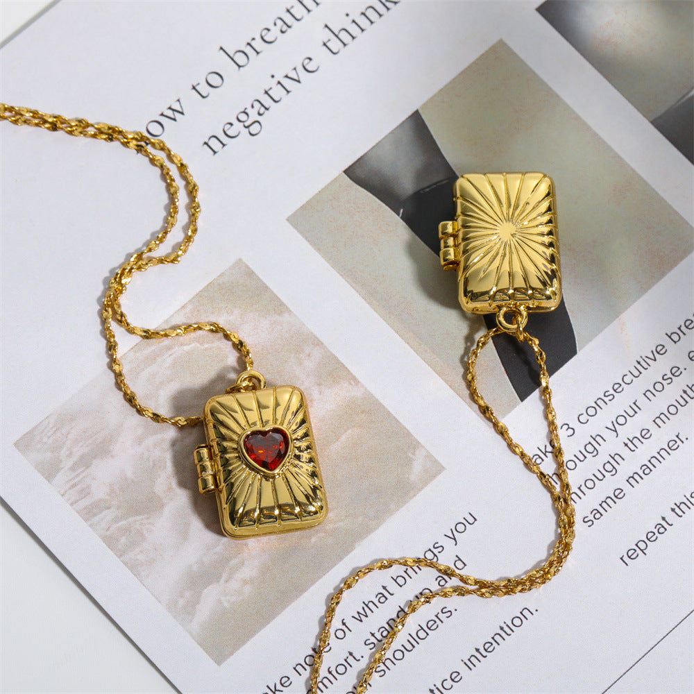 Golden Heart Locket Pendant Necklace
