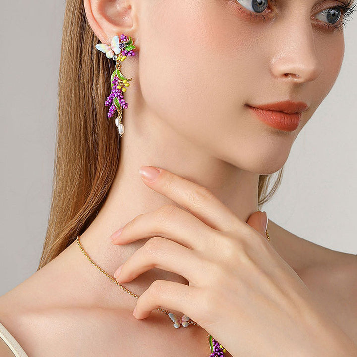 Lavender Butterfly Tassel Earrings