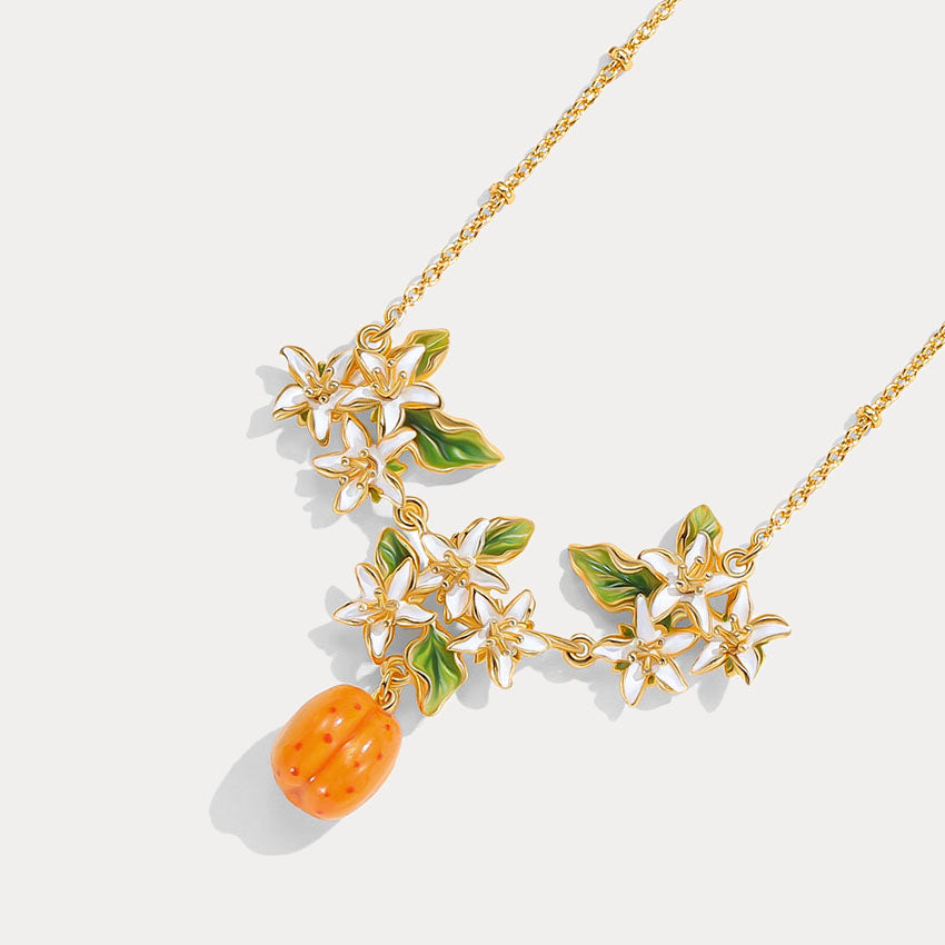 Golden Apricot Blossom Pendant Necklace