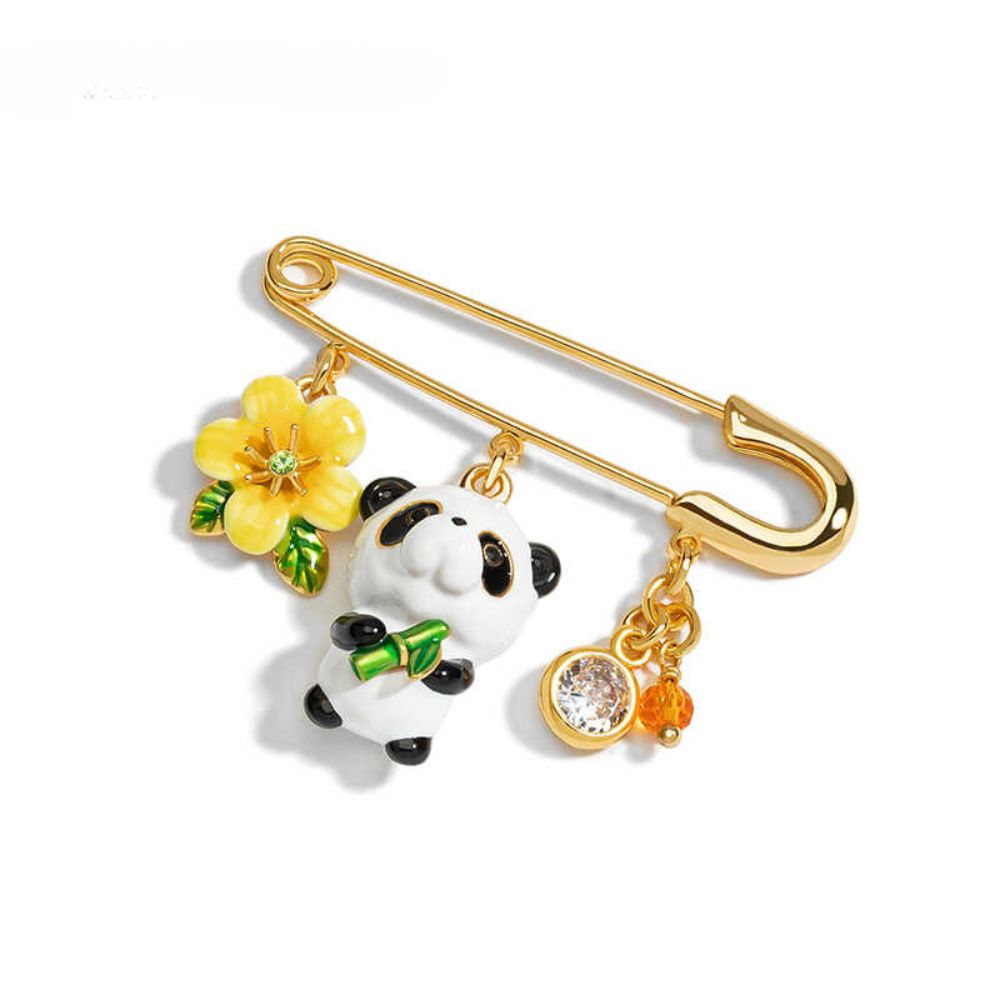 Panda & Frangipani Brooch