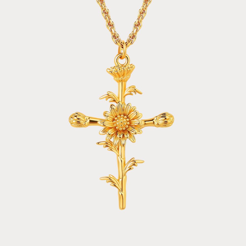 Floral Cross April Daisy Birth Flower Necklace