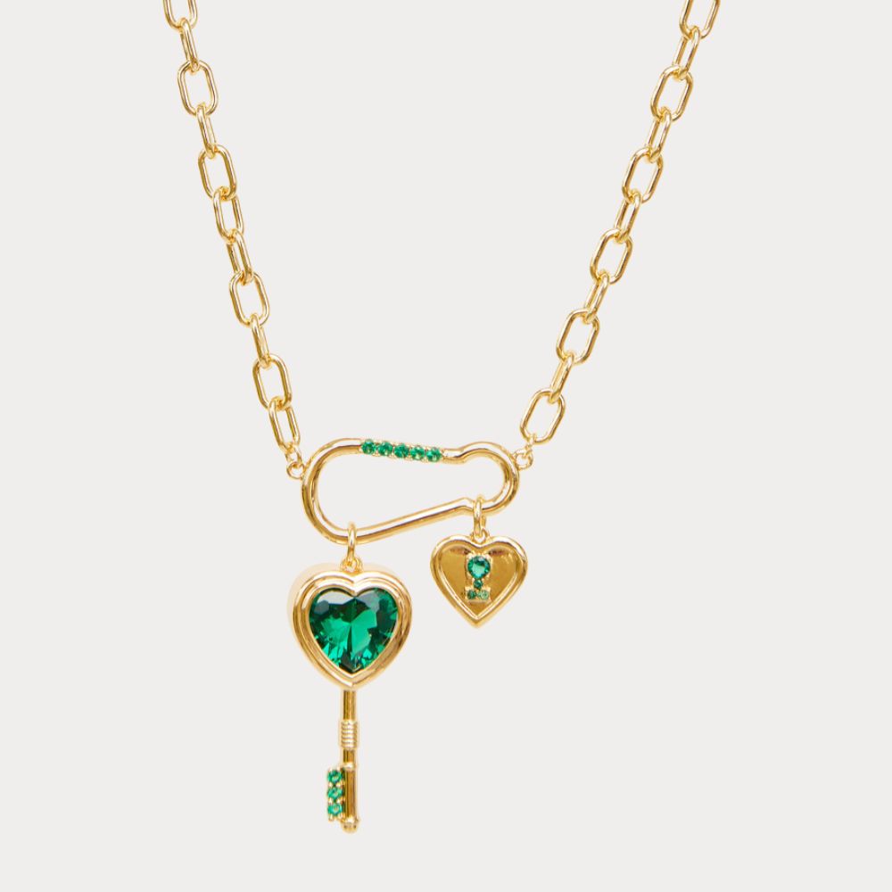Emerald Heart Key Necklace