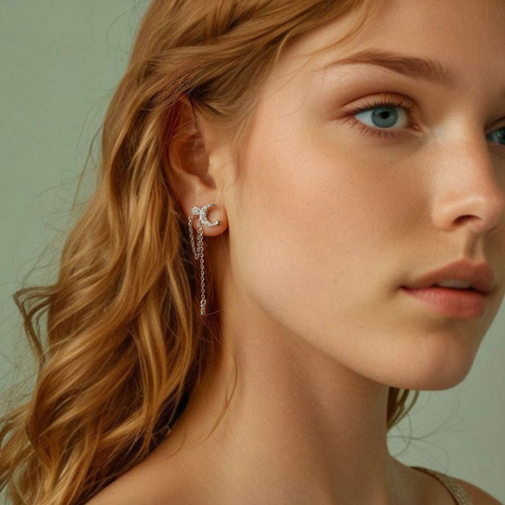 Moon and Star Drop Earrings