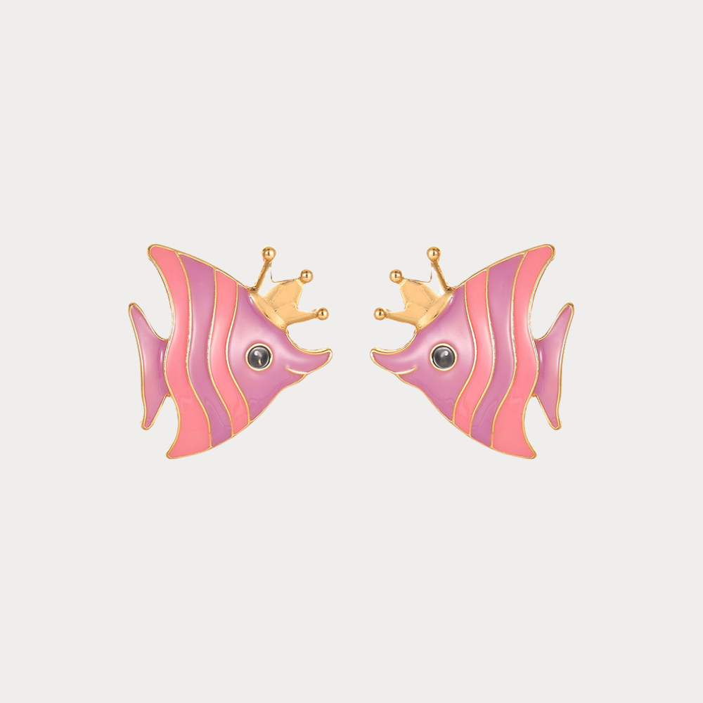 Pink Crown Fish Earrings