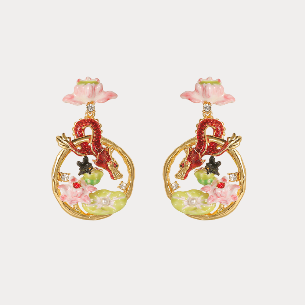 Dragon Lotus Hoop Earrings
