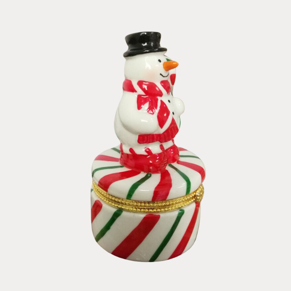 Candy Cane Snowman Trinket Box