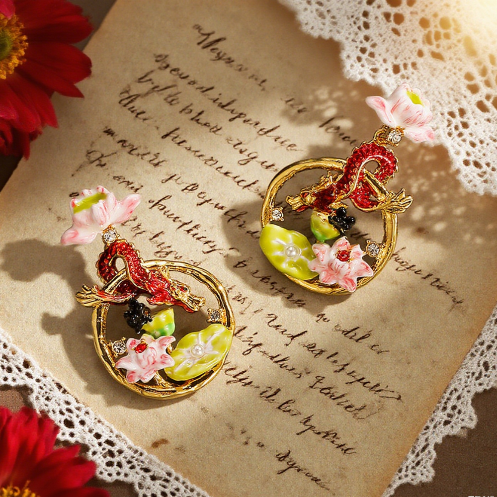 Dragon Lotus Hoop Earrings