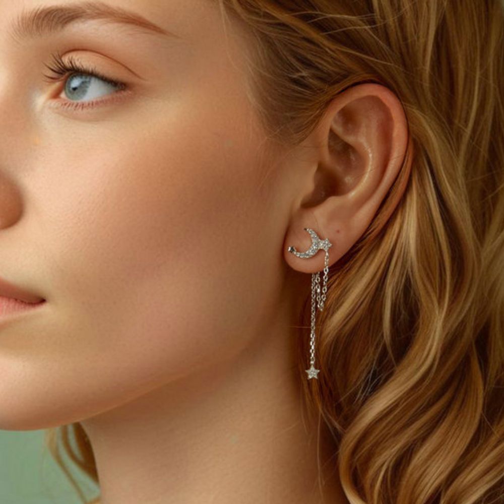 Moon and Star Drop Earrings