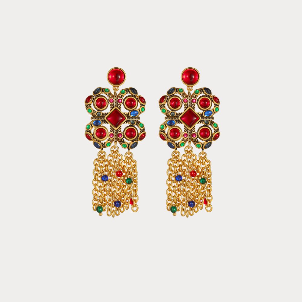 Vintage Scarlet Charm Tassel Earrings