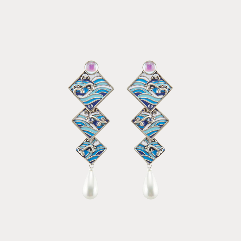 Moonlit Ocean Dangle Earrings – Flowing Celestial Blue Elegance