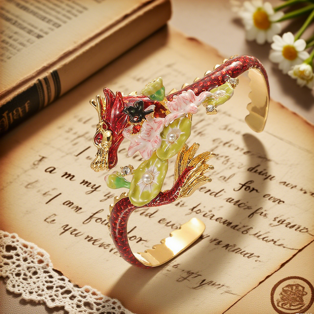 Dragon Lotus Cuff Bracelet