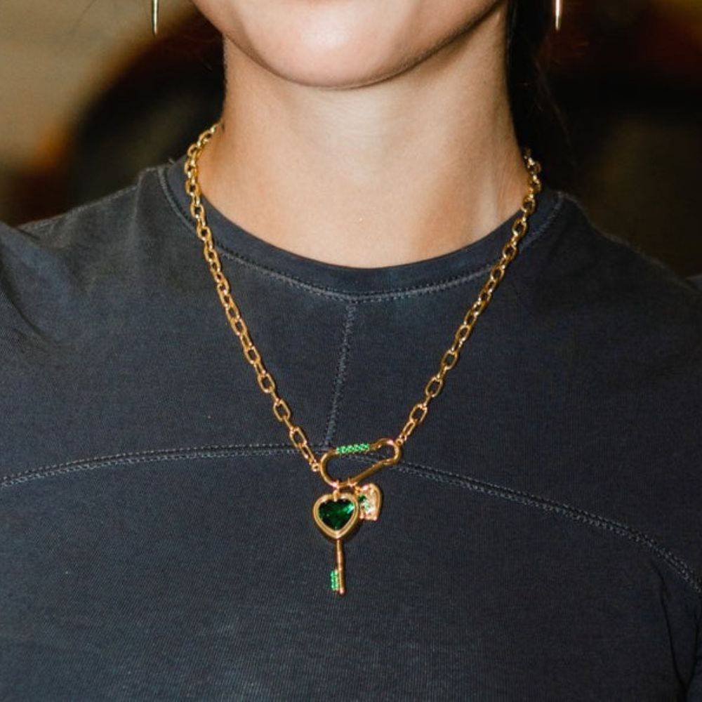 Emerald Heart Key Necklace