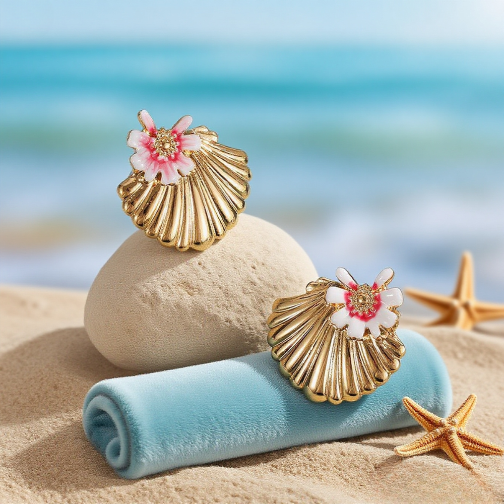 Seashell Flower Stud Earrings