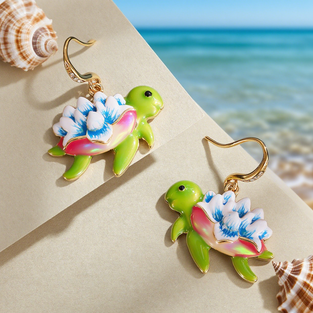 Flower Turtle Earrings