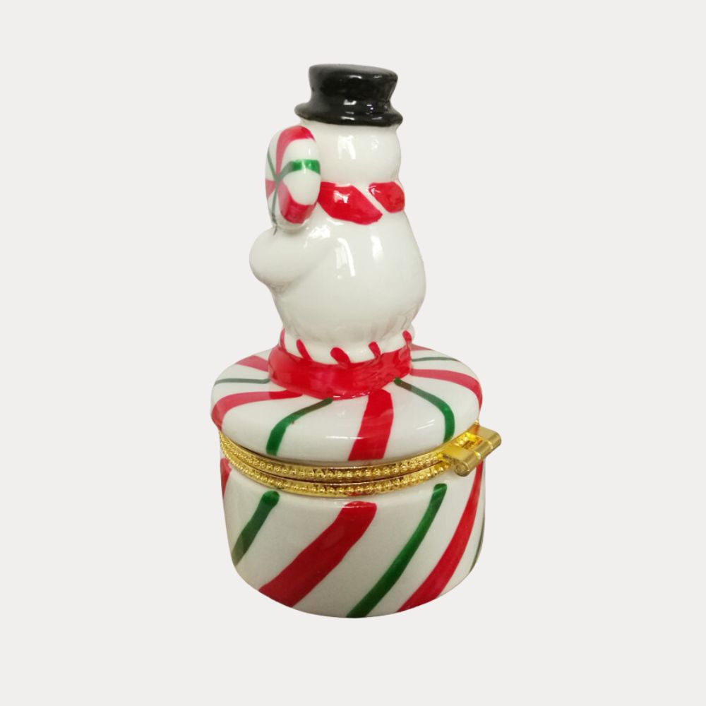 Candy Cane Snowman Trinket Box