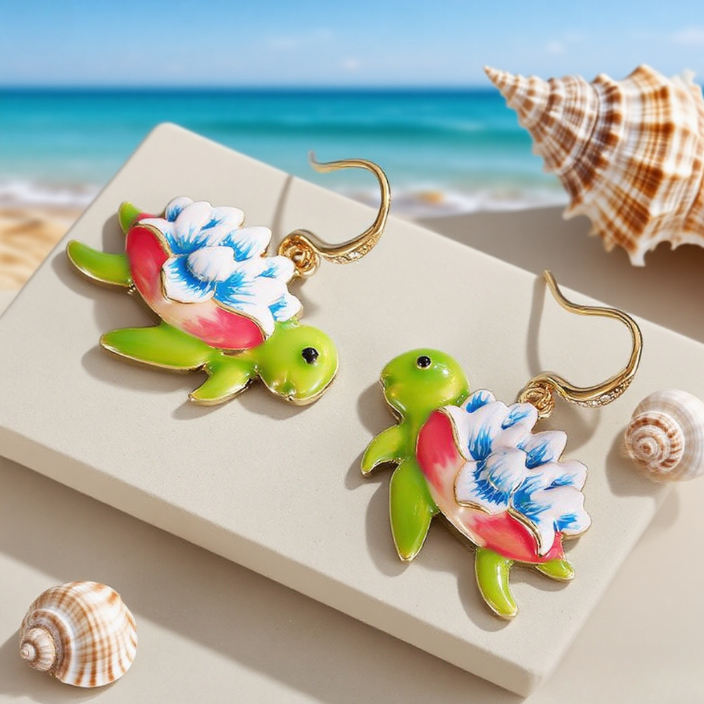Flower Turtle Earrings