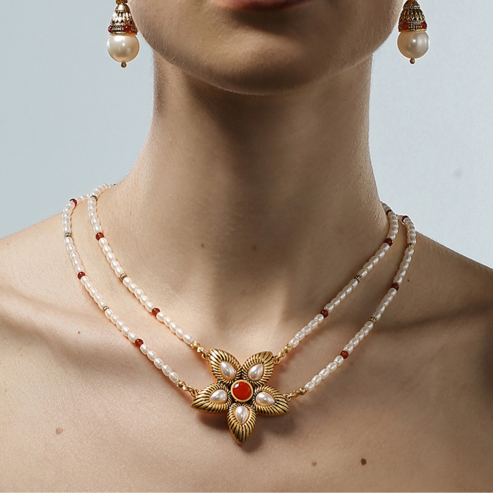 Vintage Bloom Pearl Beaded Necklace