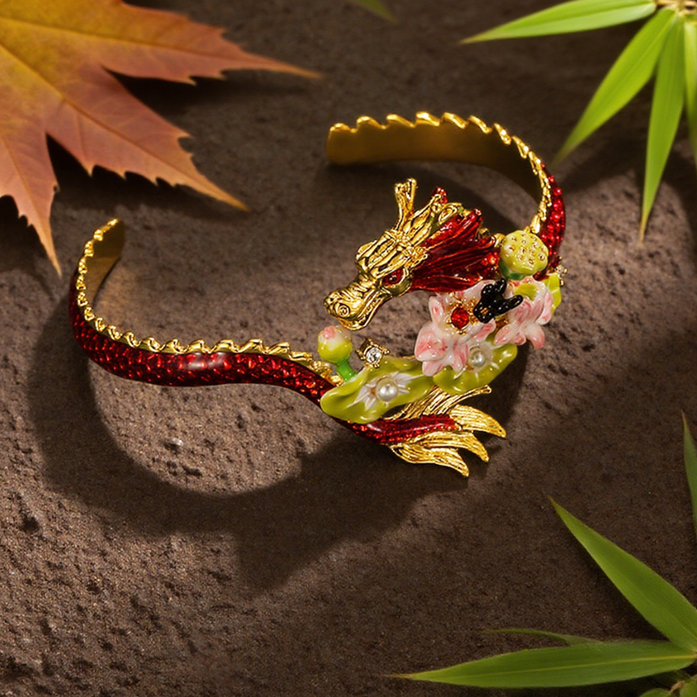 Dragon Lotus Cuff Bracelet
