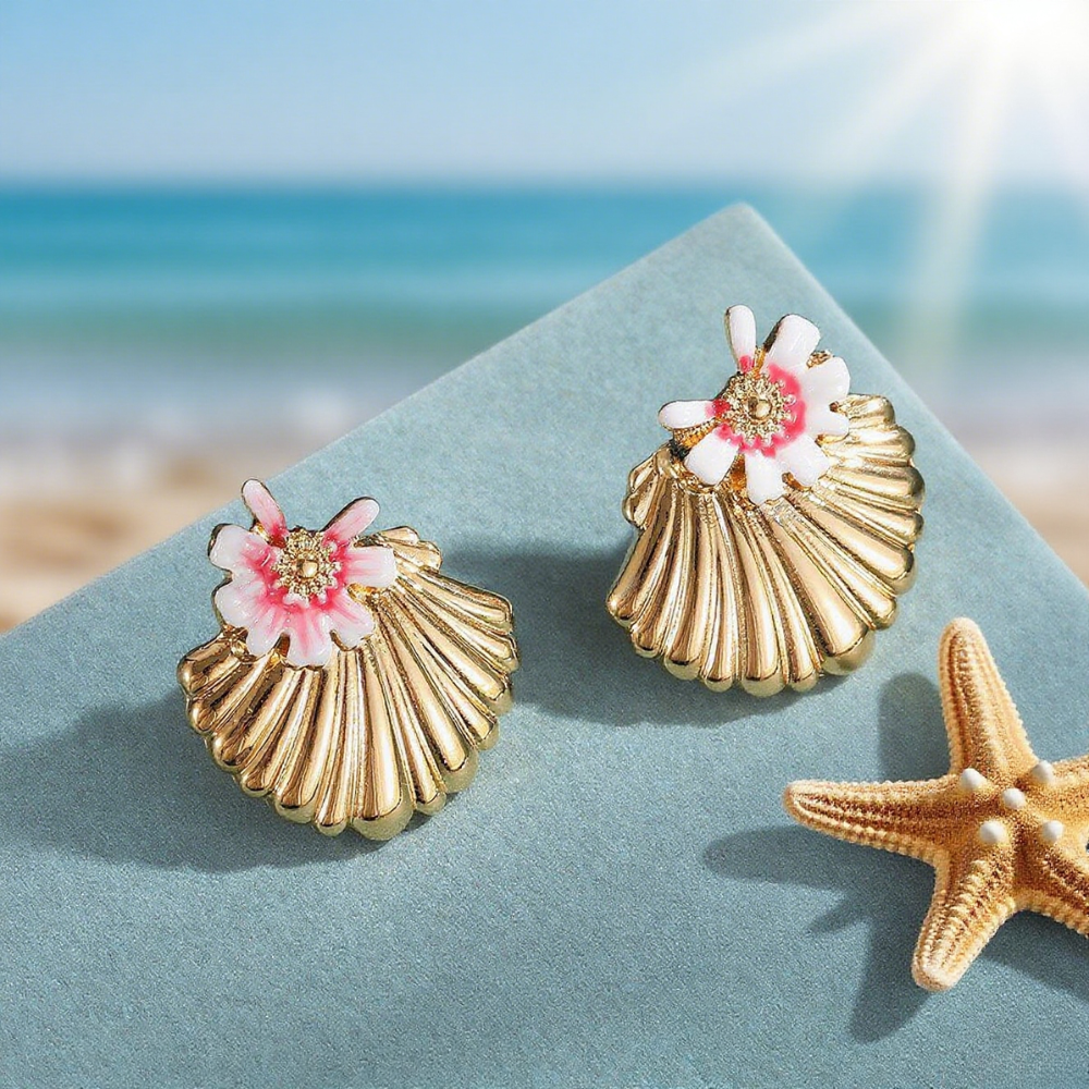 Seashell Flower Stud Earrings