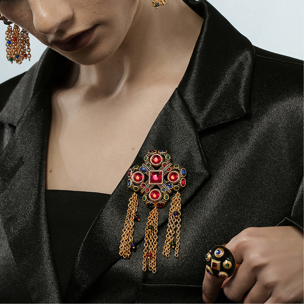 Vintage Scarlet Charm Tassel Brooch