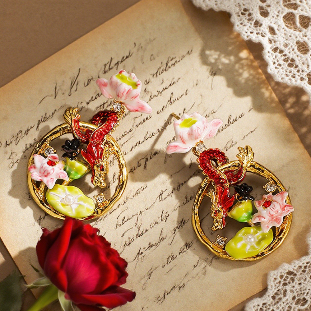 Dragon Lotus Hoop Earrings