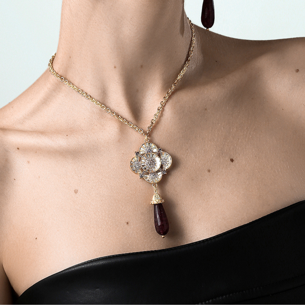 Vintage Radiant Clover Drop Necklace