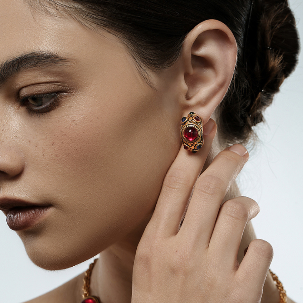 Vintage Gemstone Hoop Earrings