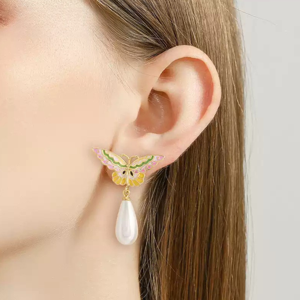 Butterfly Pearl Drop Earrings