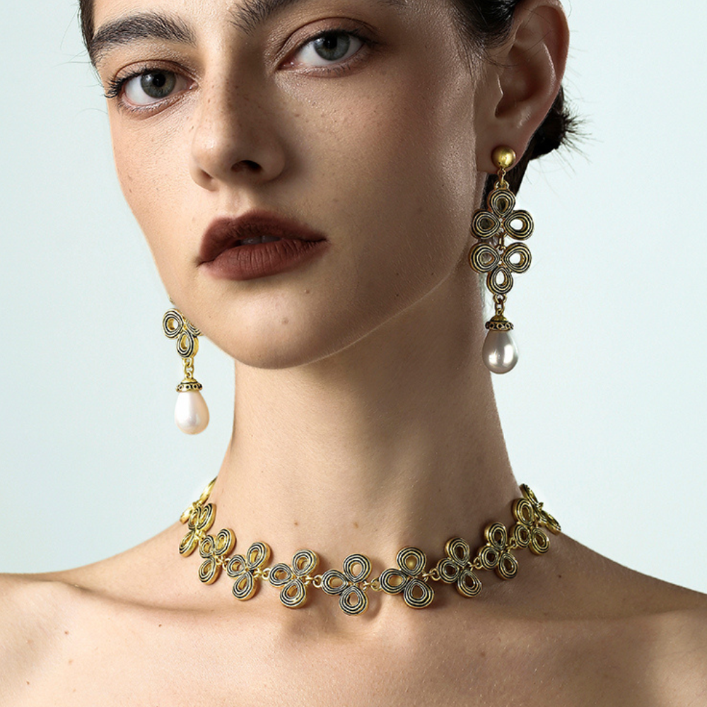 Vintage Triple Petal Charm Necklace