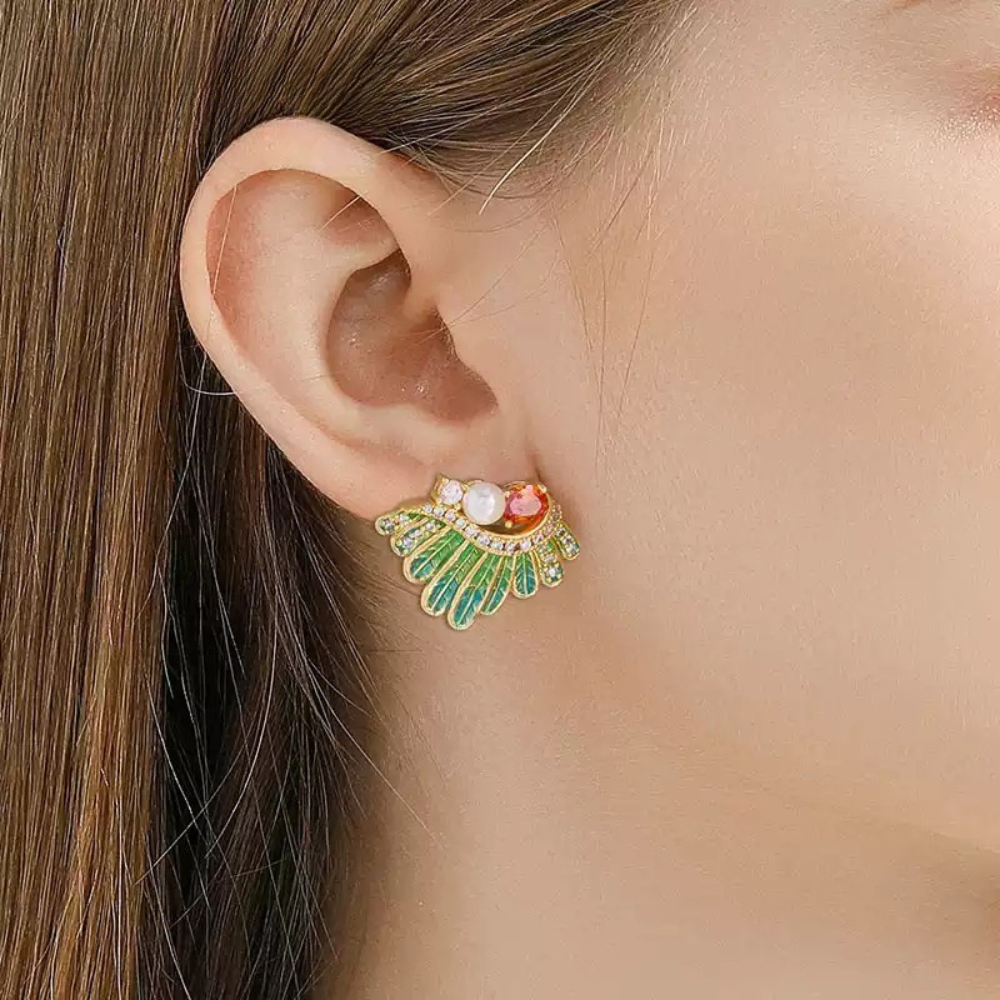 Emerald Feather Earrings