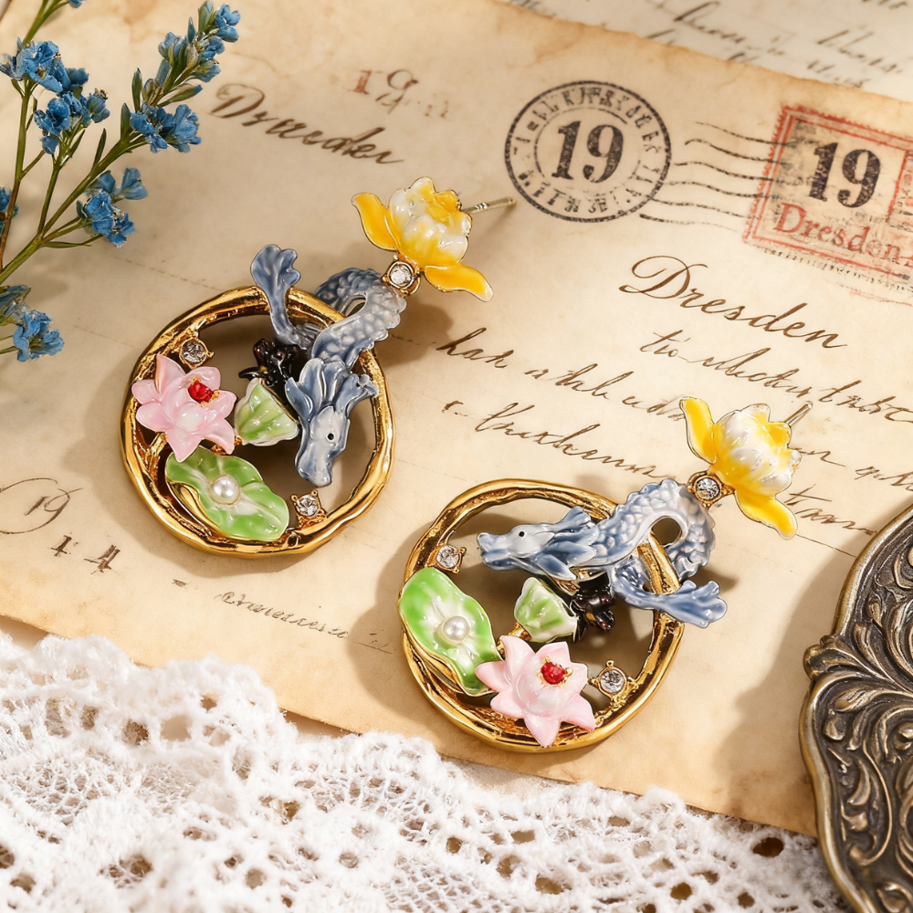 Dragon Lotus Hoop Earrings