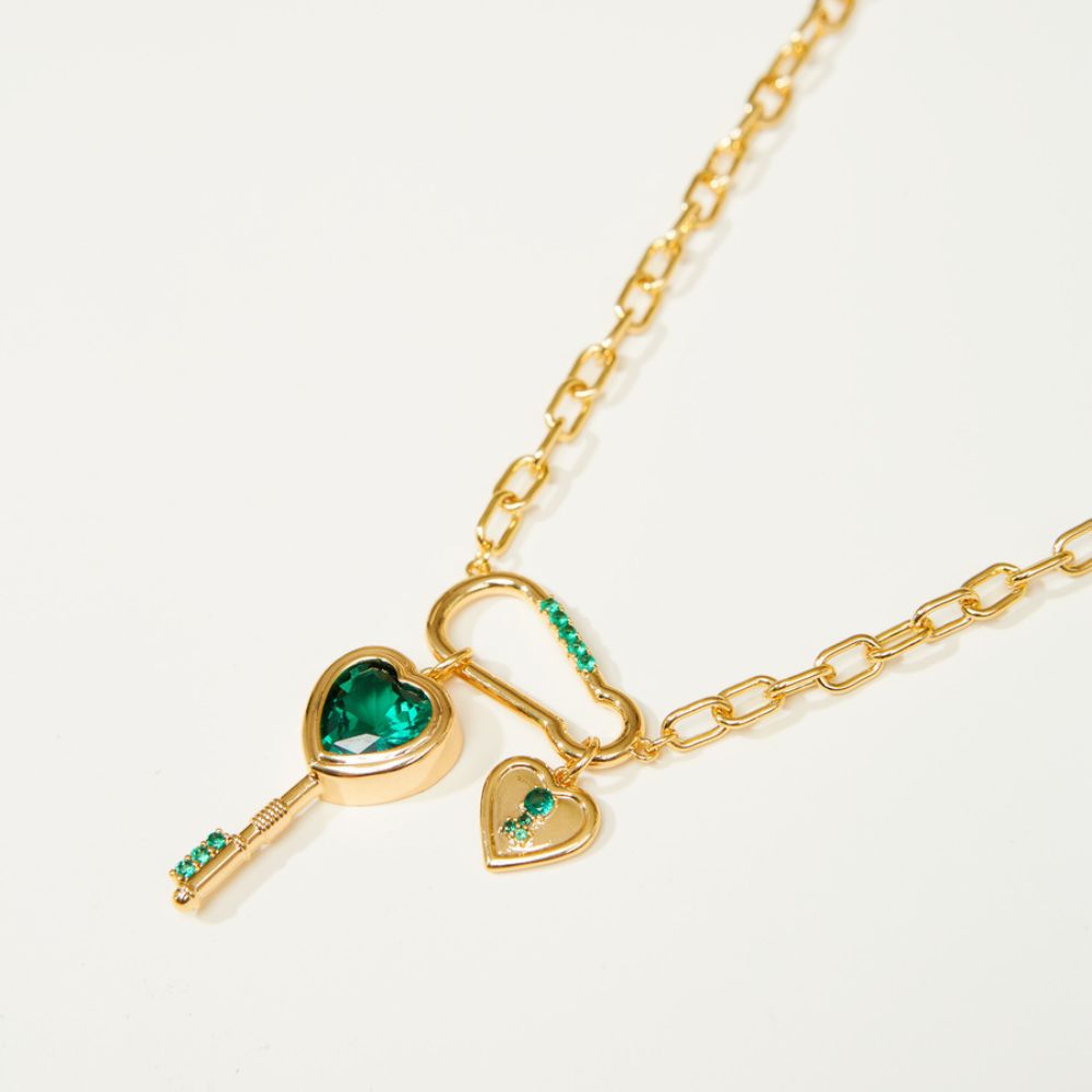 Emerald Heart Key Necklace
