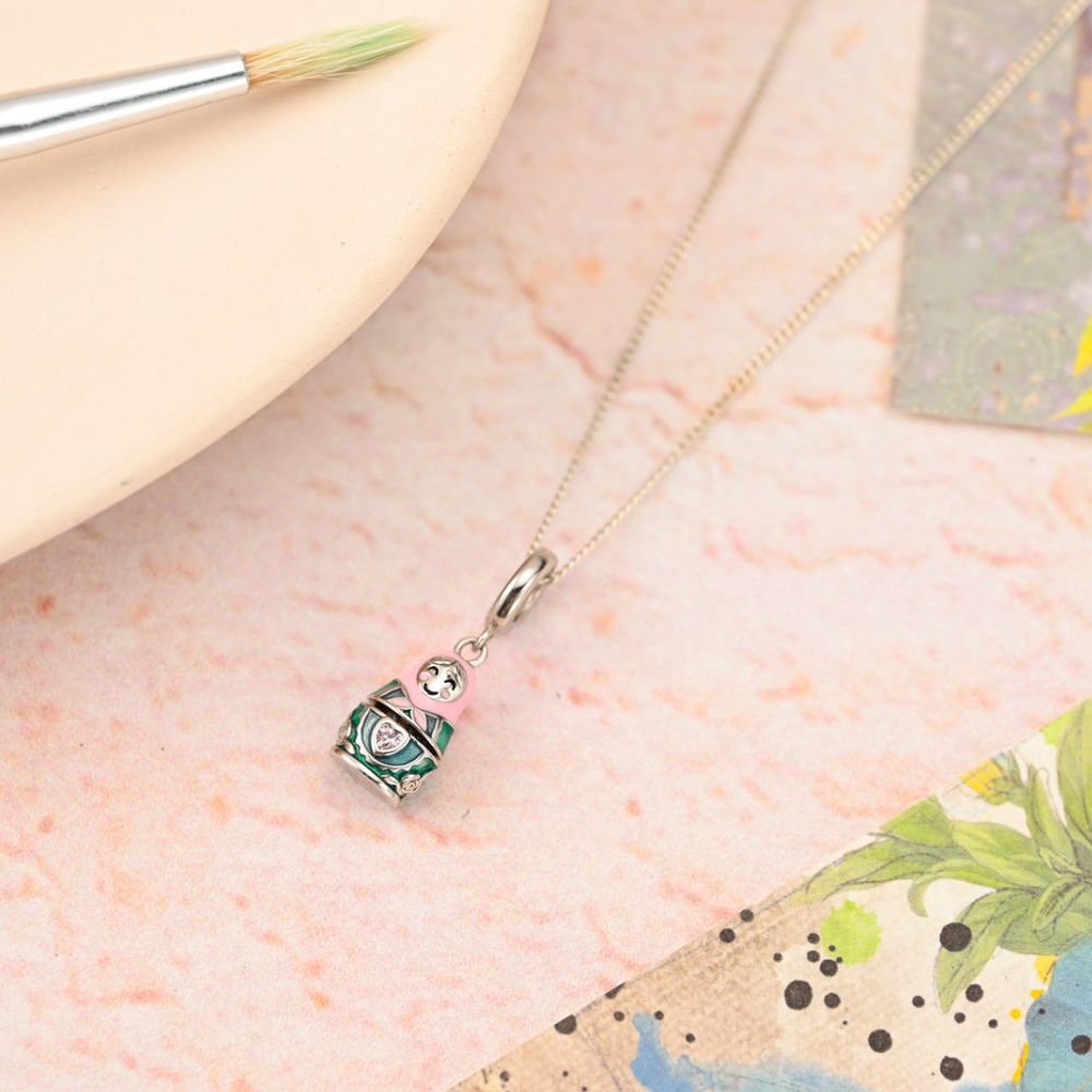 Matryoshka Silver Locket Pendant Necklace