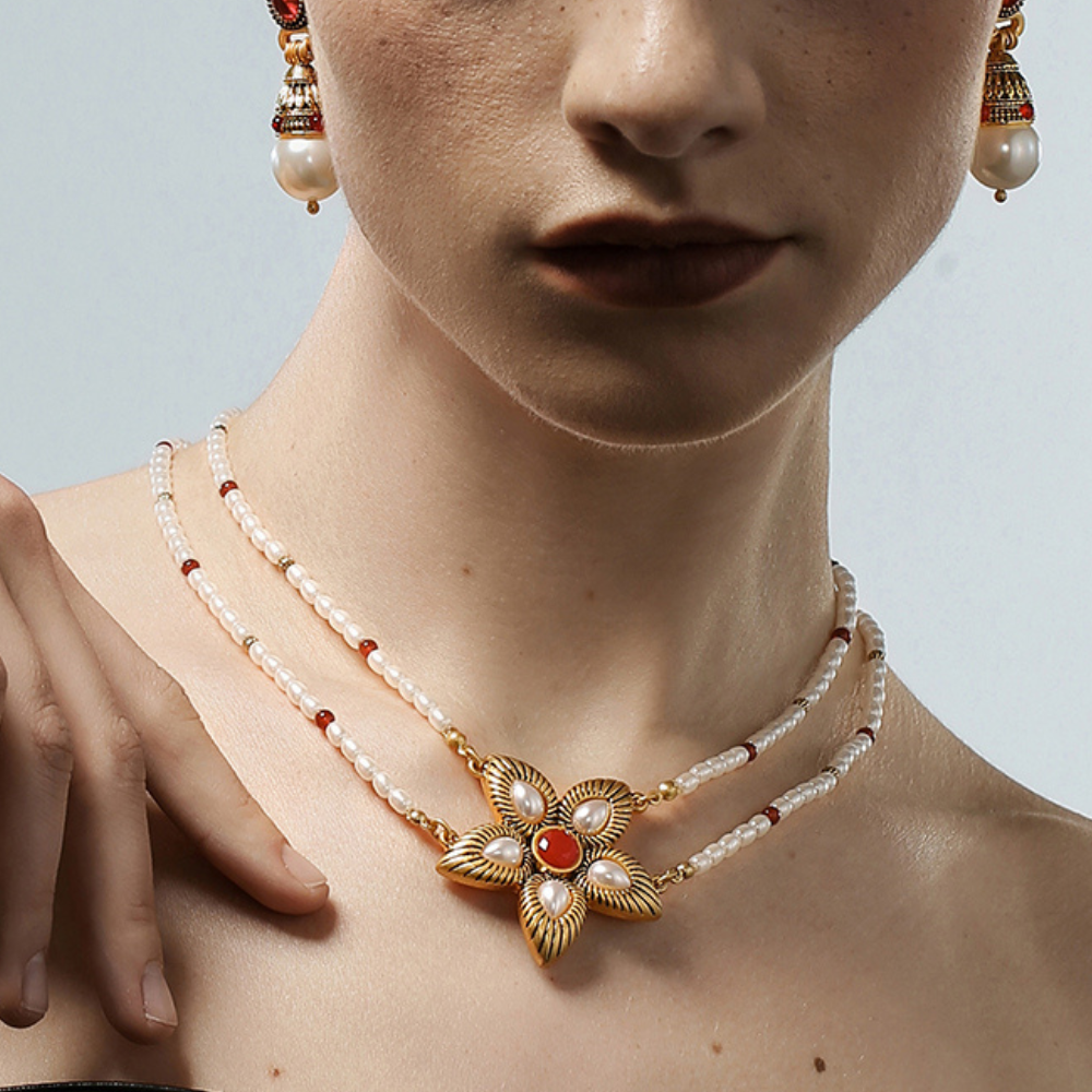 Vintage Bloom Pearl Beaded Necklace