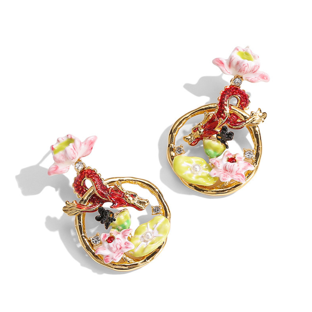 Dragon Lotus Hoop Earrings