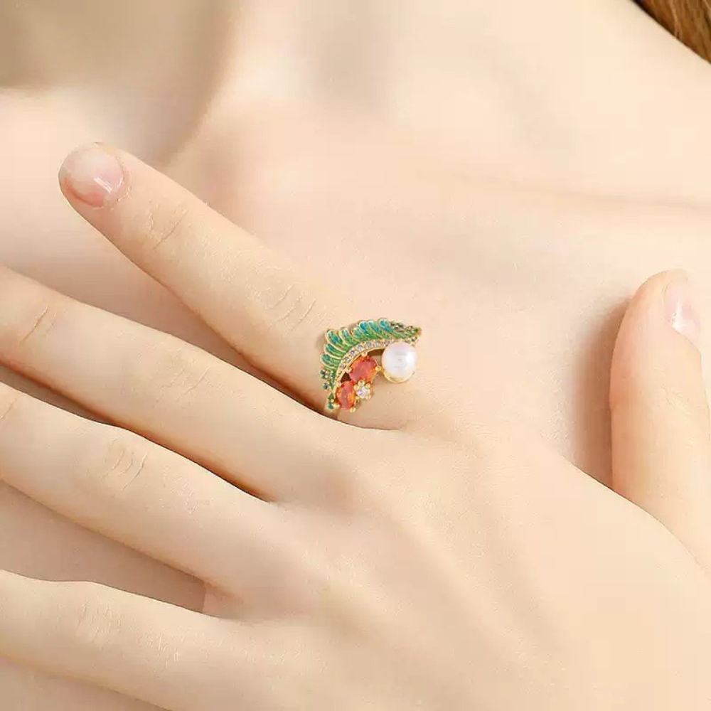 Emerald Feather Ring