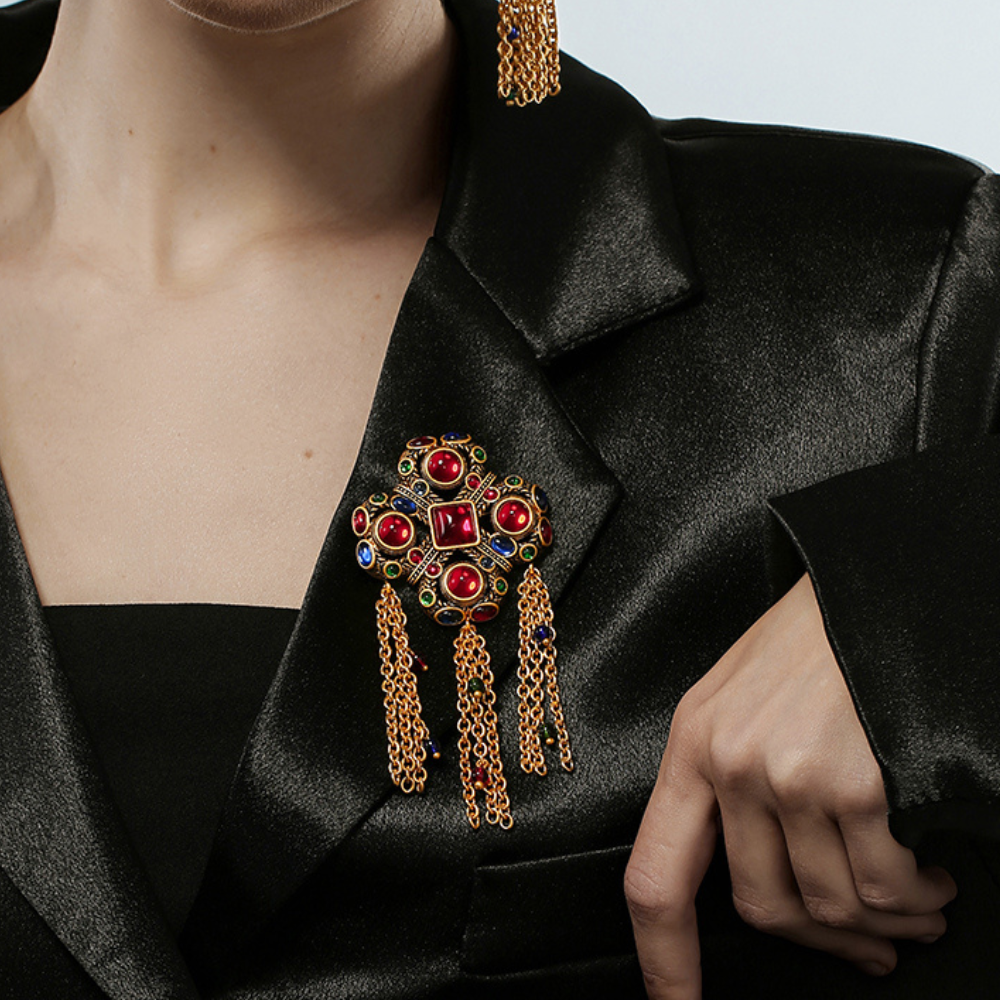 Vintage Scarlet Charm Tassel Brooch