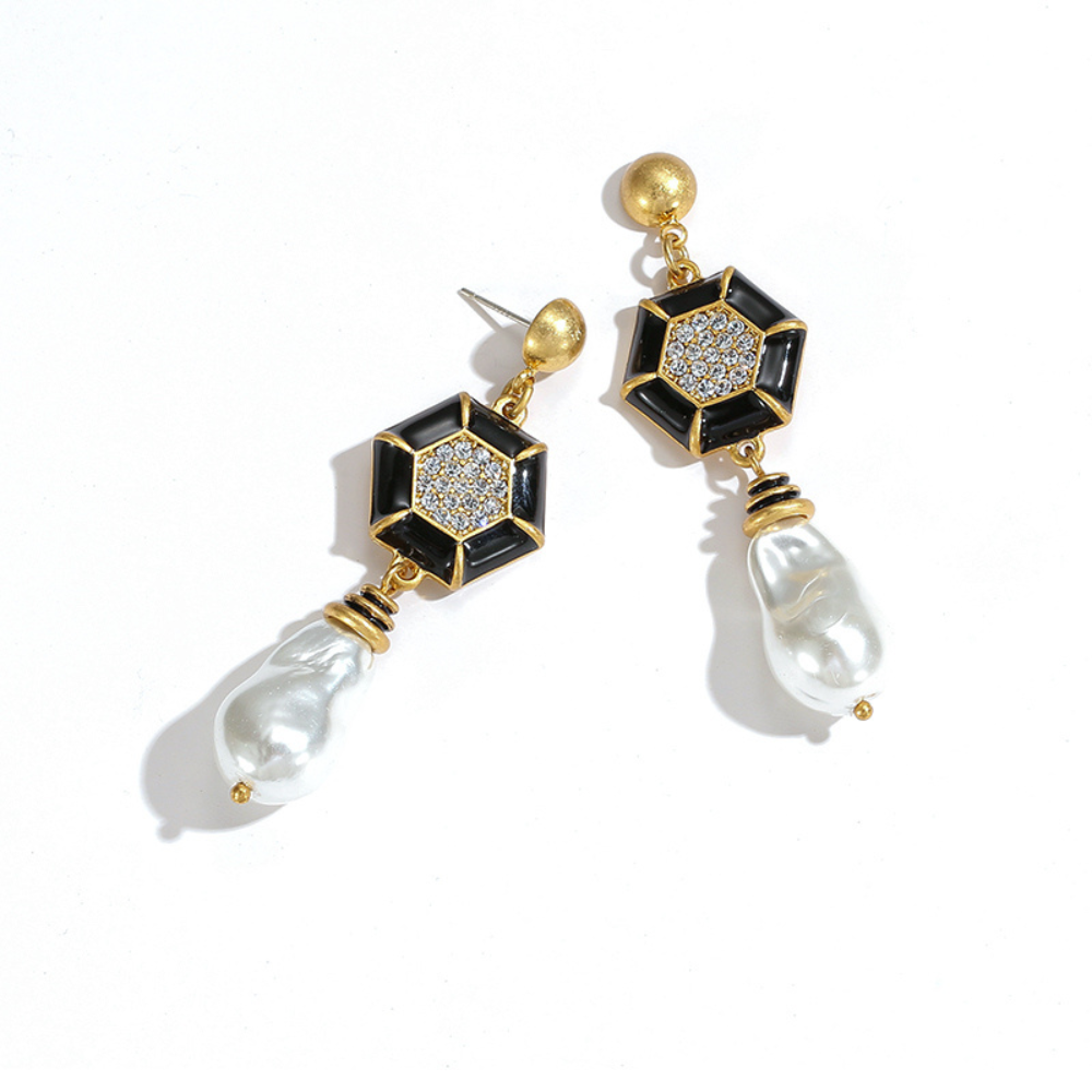 Vintage Hexagon Pearl Earrings