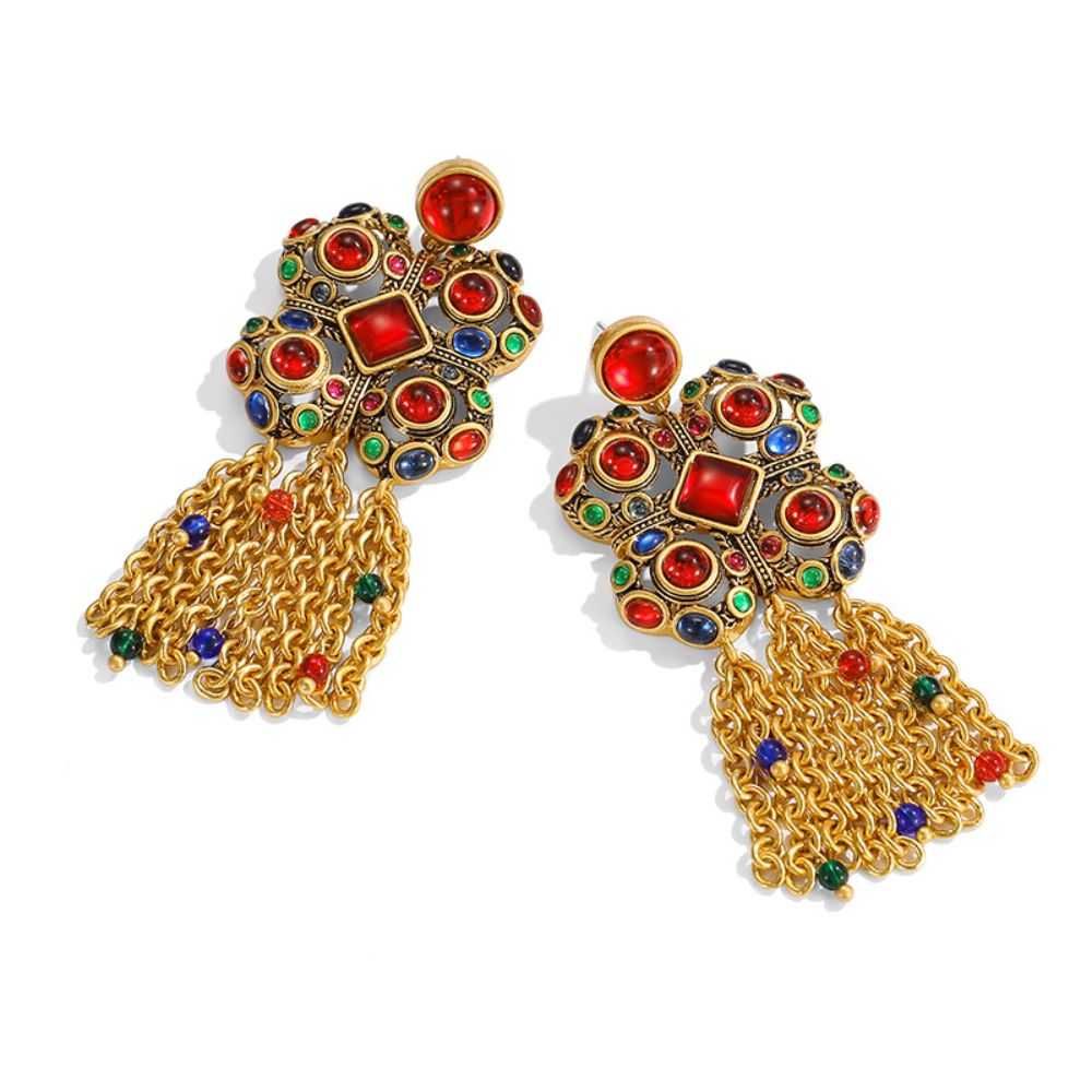 Vintage Scarlet Charm Tassel Earrings