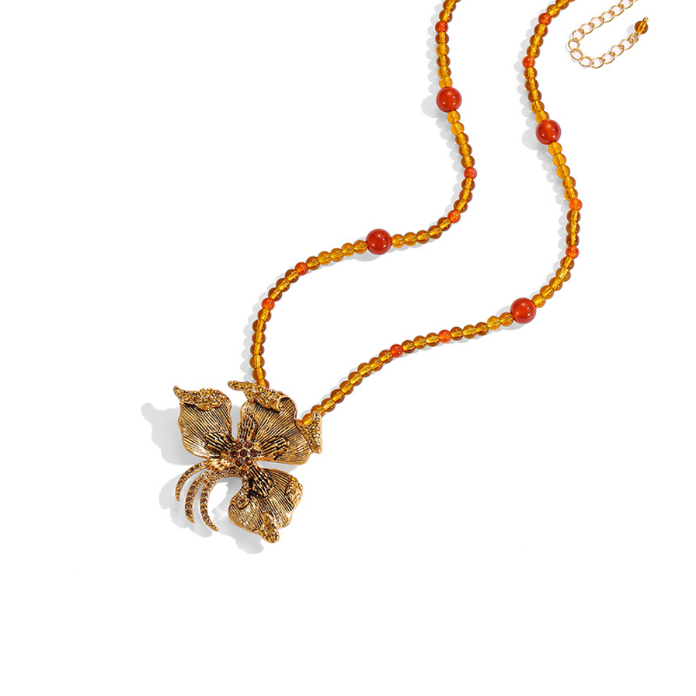 Vintage Golden Blossom Beaded Necklace