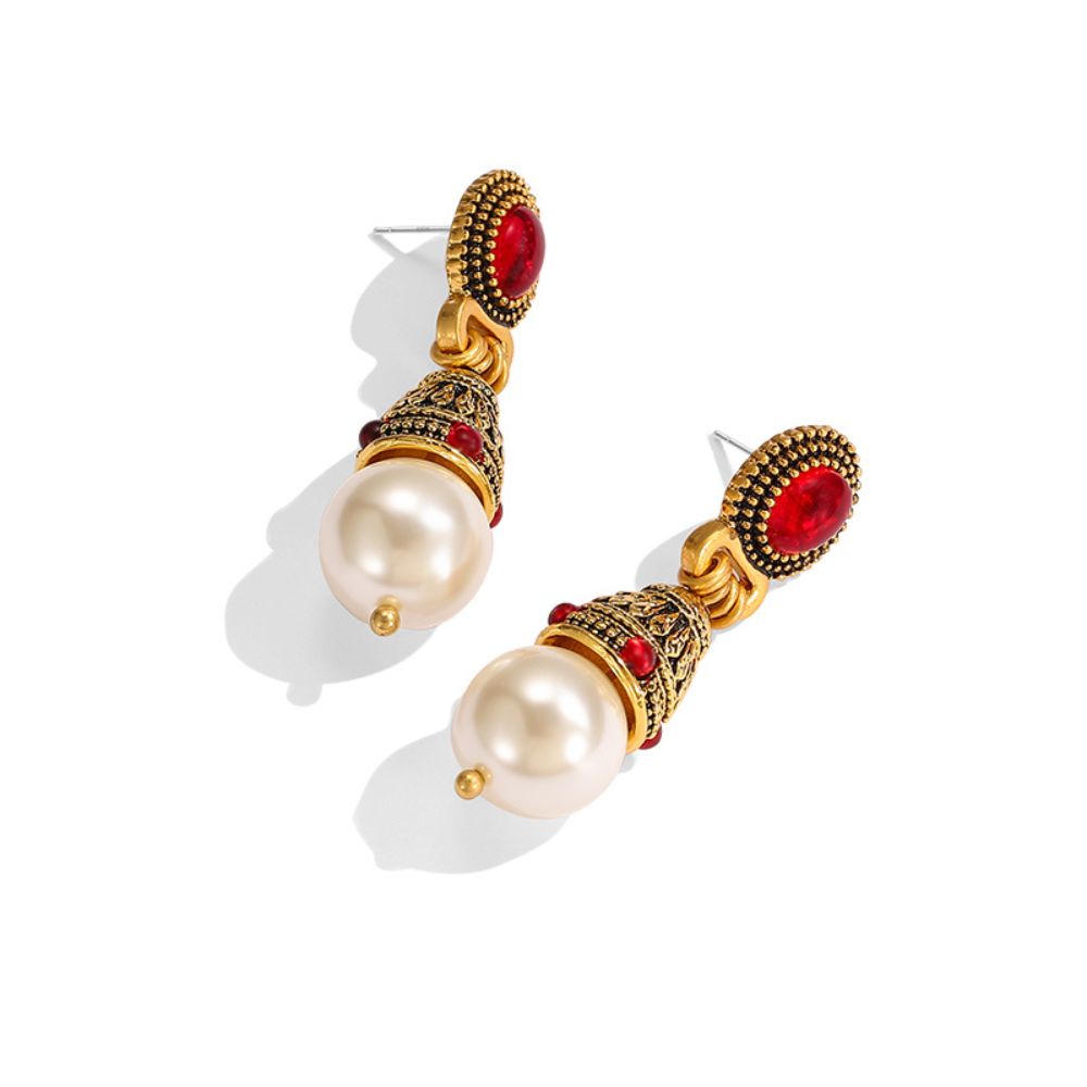 Vintage Ruby Crest Drop Earrings