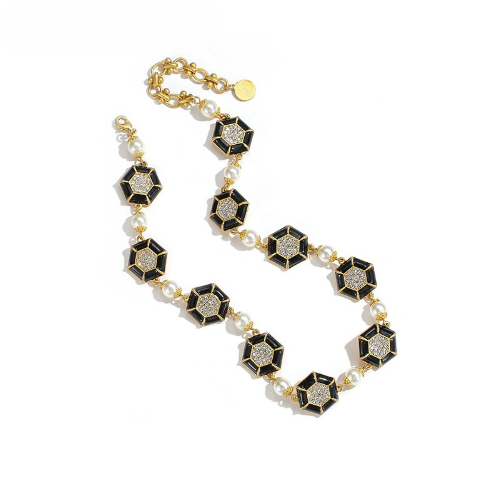 Vintage Hexagon Pearl Necklace