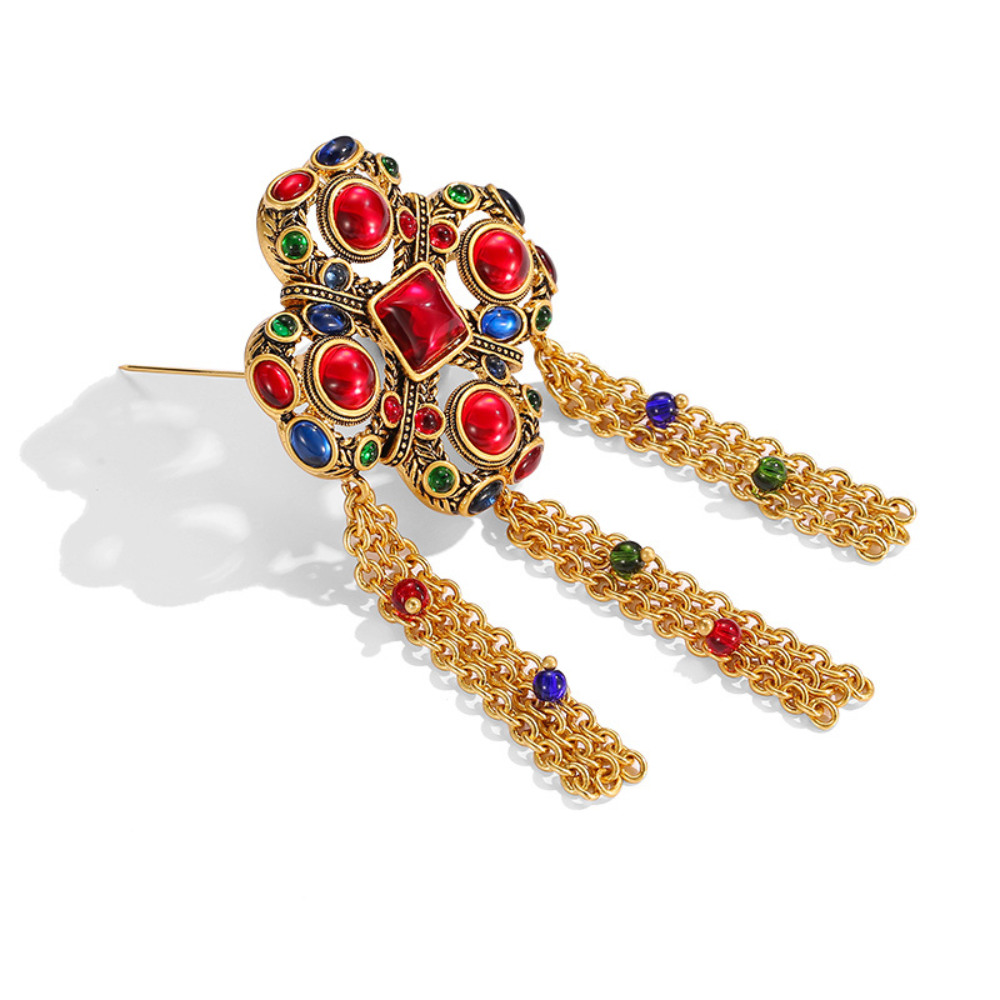 Vintage Scarlet Charm Tassel Brooch
