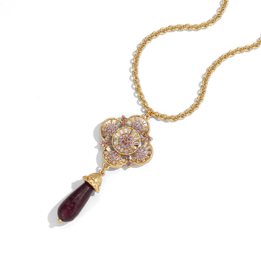 Vintage Radiant Clover Drop Necklace