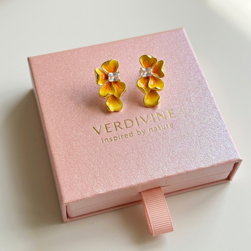 Golden Pansy Stud Earrings