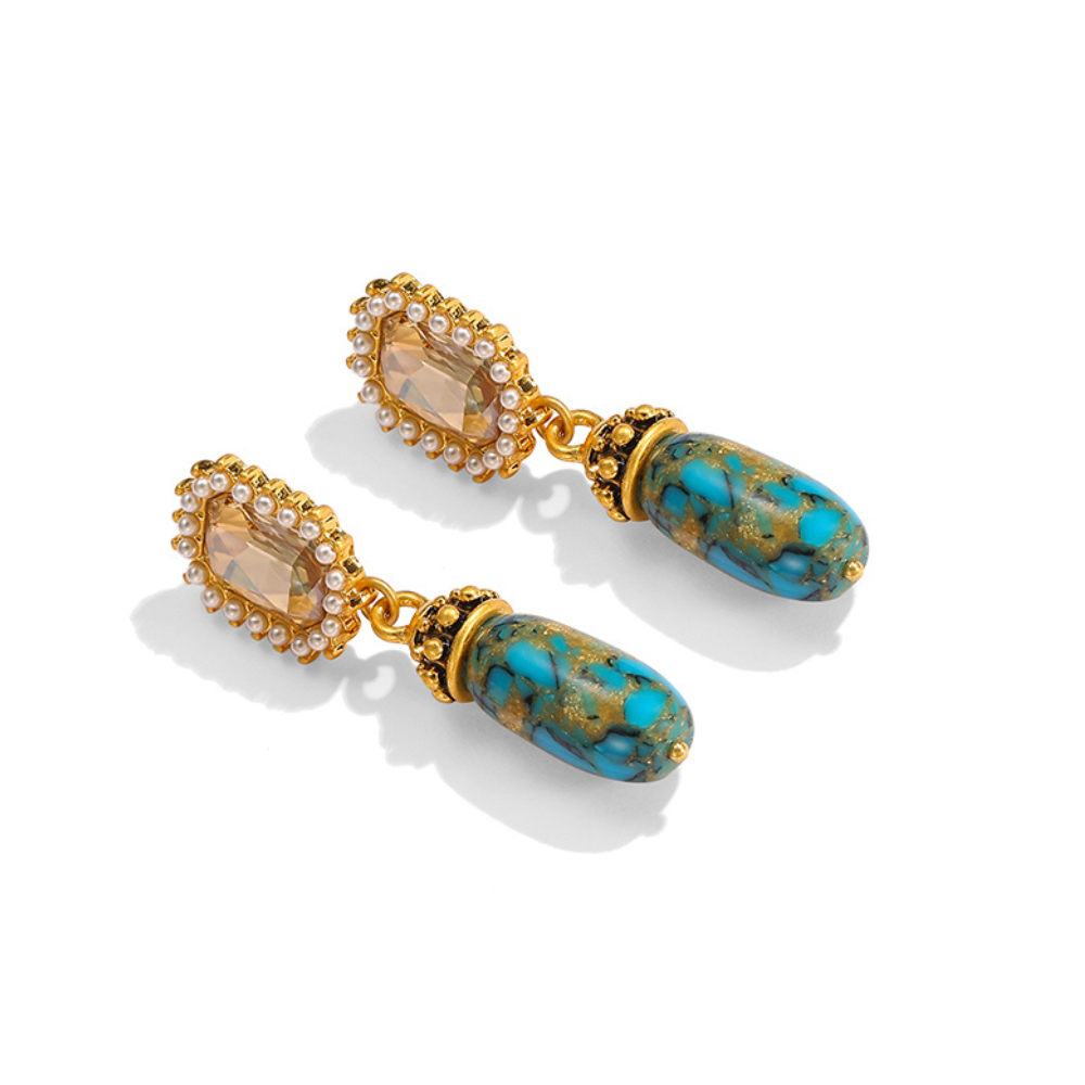 Vintage Ocean Gem Beaded Earrings