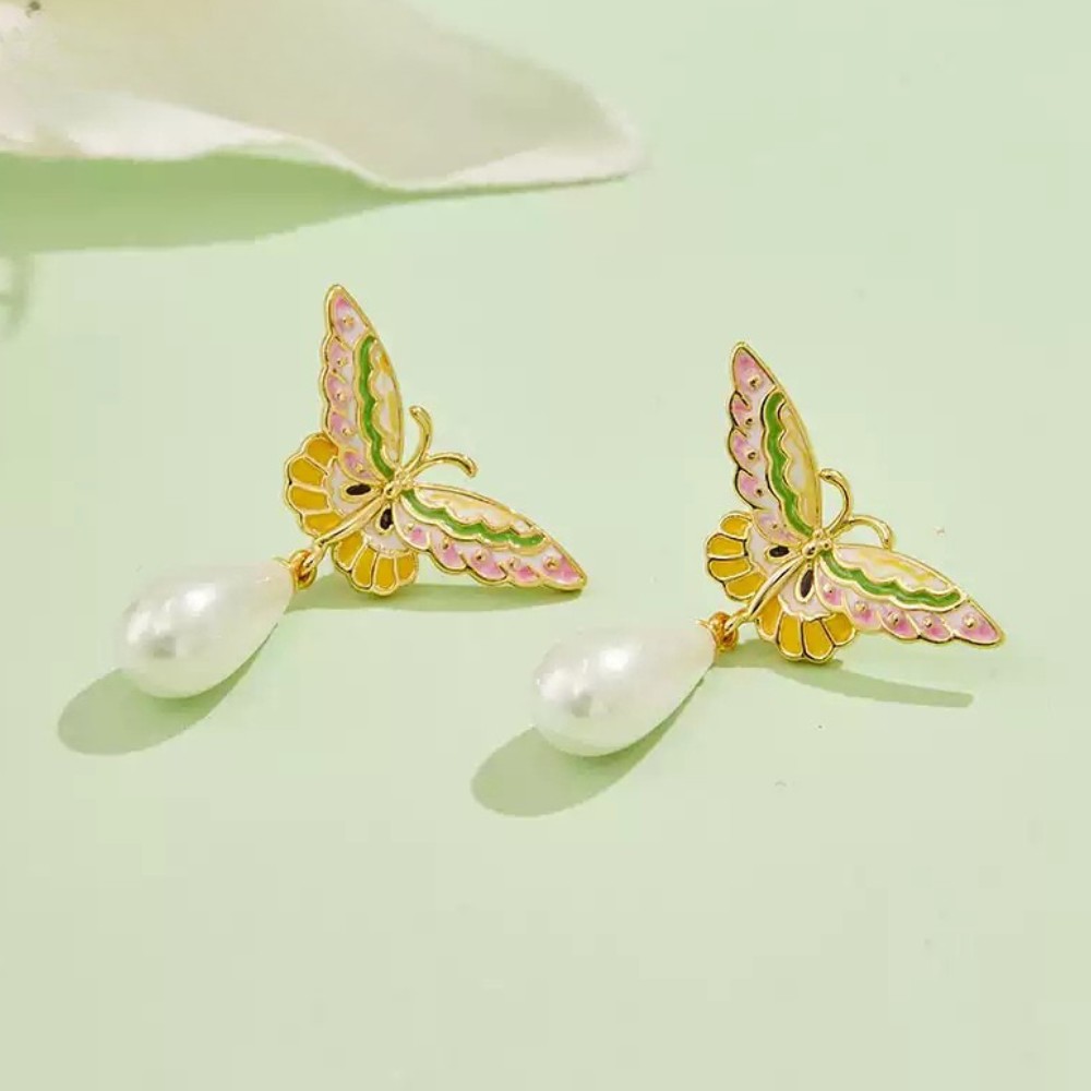 Butterfly Pearl Drop Earrings